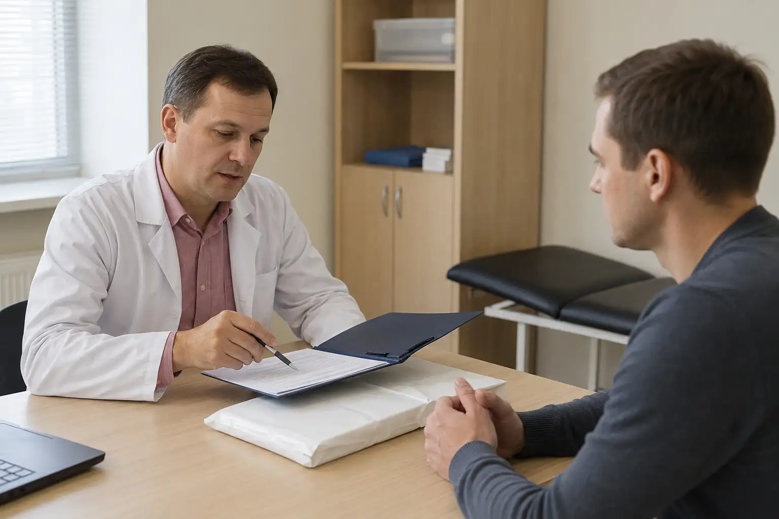 Нарколог консультирует пациента по теме кодирования от наркотиков